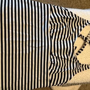 Lands' End Black and White Striped Tankini swim top